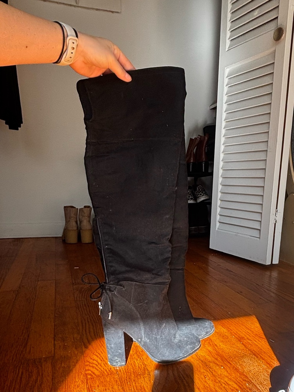 Women's Black Over-the-Knee Block Heel Boots